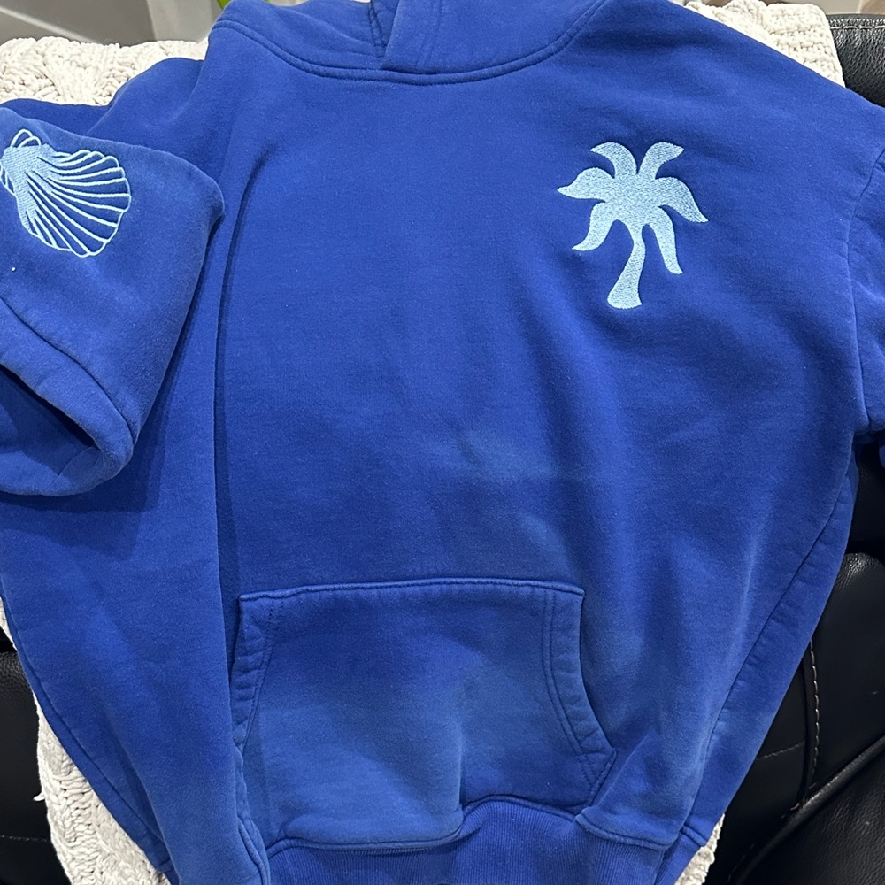 Kids Blue Hoodie with Palm Tree and Shell Design